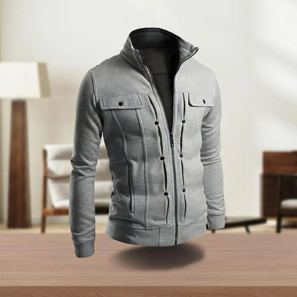 Herr Fritidsjacka Elegant Polyester Med Funktionella Fickor 10