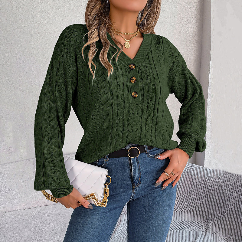 Stickad Dam Tröja V-formad Halsringning Bomullsblandning 1