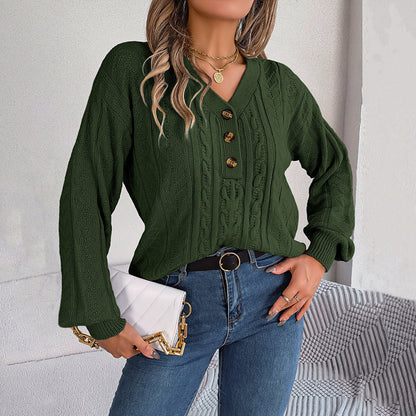 Stickad Dam Tröja V-formad Halsringning Bomullsblandning 1