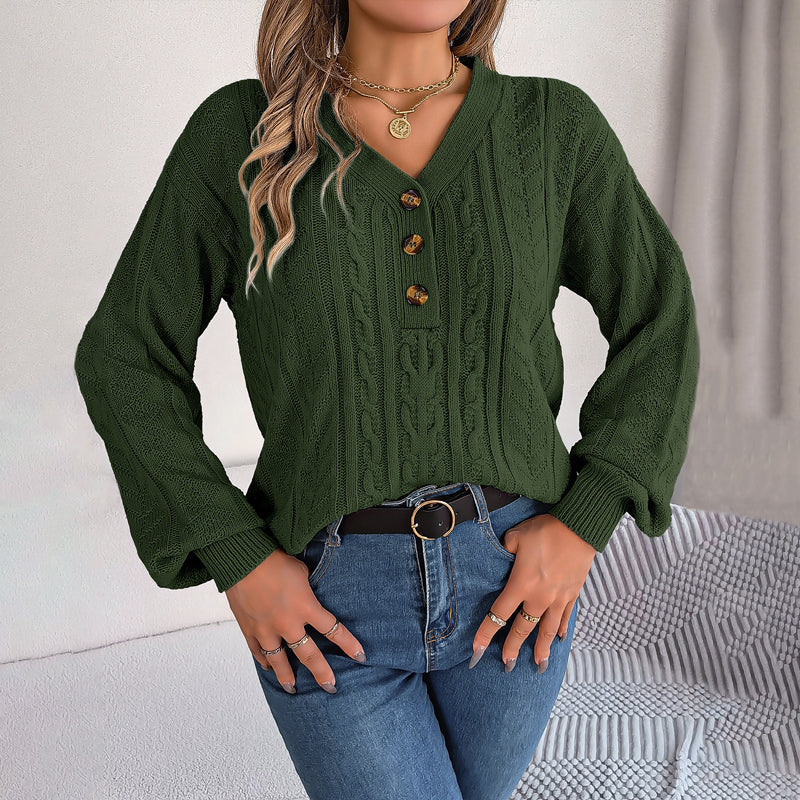 Stickad Dam Tröja V-formad Halsringning Bomullsblandning 2