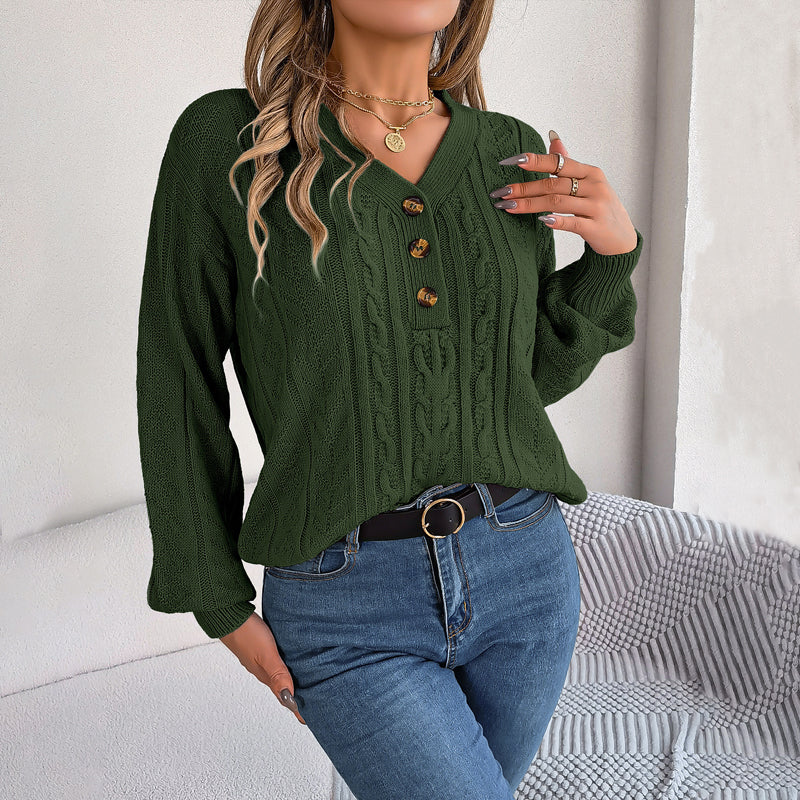 Stickad Dam Tröja V-formad Halsringning Bomullsblandning 3