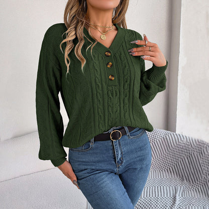 Stickad Dam Tröja V-formad Halsringning Bomullsblandning 3