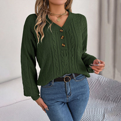 Stickad Dam Tröja V-formad Halsringning Bomullsblandning 6