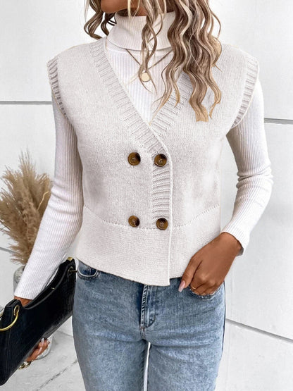 Stickad Dam Tröja V-ringad med Knappar Klassisk Design Mjuk Blandningsfiber 8