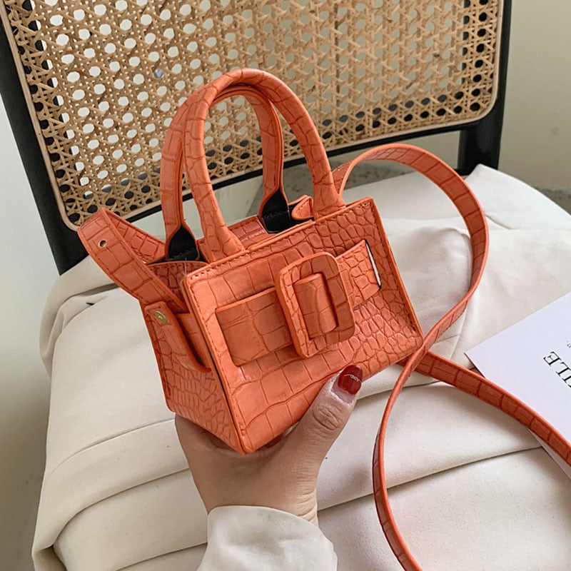 Liten Handväska Dam Ormläderdesign PU med Bältesspänne-2