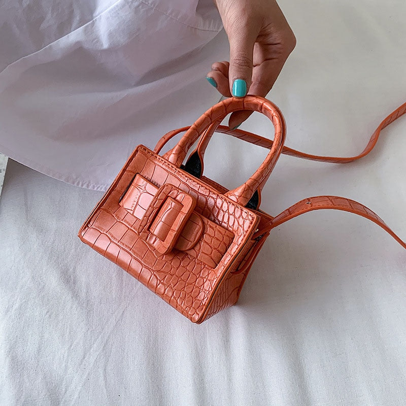 Liten Handväska Dam Ormläderdesign PU med Bältesspänne-4