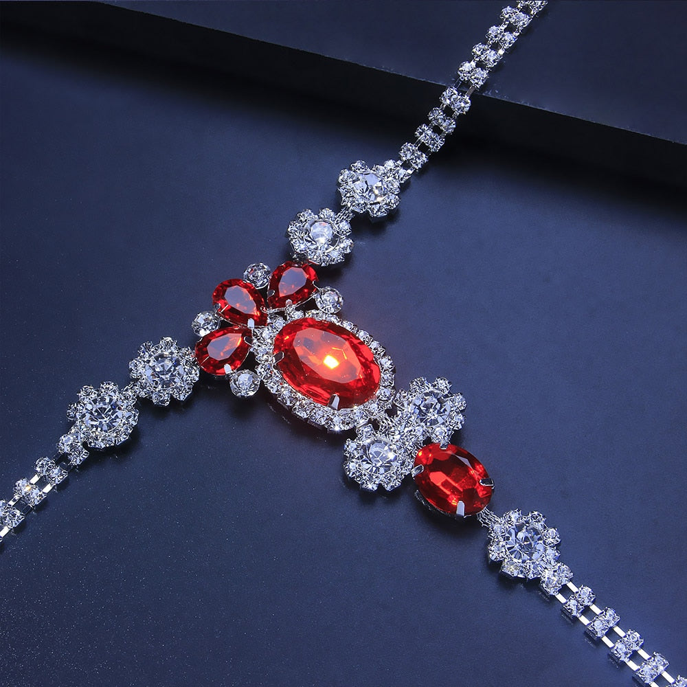 Dam G-sträng Justerbar med Röd Strass Högkvalitativ Rhinestone 2