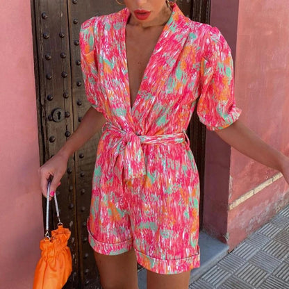 Variant image for Dam Jumpsuit Monokrom Korta Ärmar Högkvalitativt Tyg-10