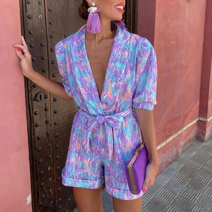 Dam Jumpsuit Monokrom Korta Ärmar Högkvalitativt Tyg-1