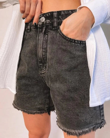 Dam Denimshorts Hög Midja i 100% Bomull 6
