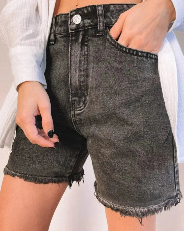 Dam Denimshorts Hög Midja i 100% Bomull 3