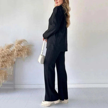 Dam Koordinationsset Långärmad Tröja och Byxor Mjukt Material-3