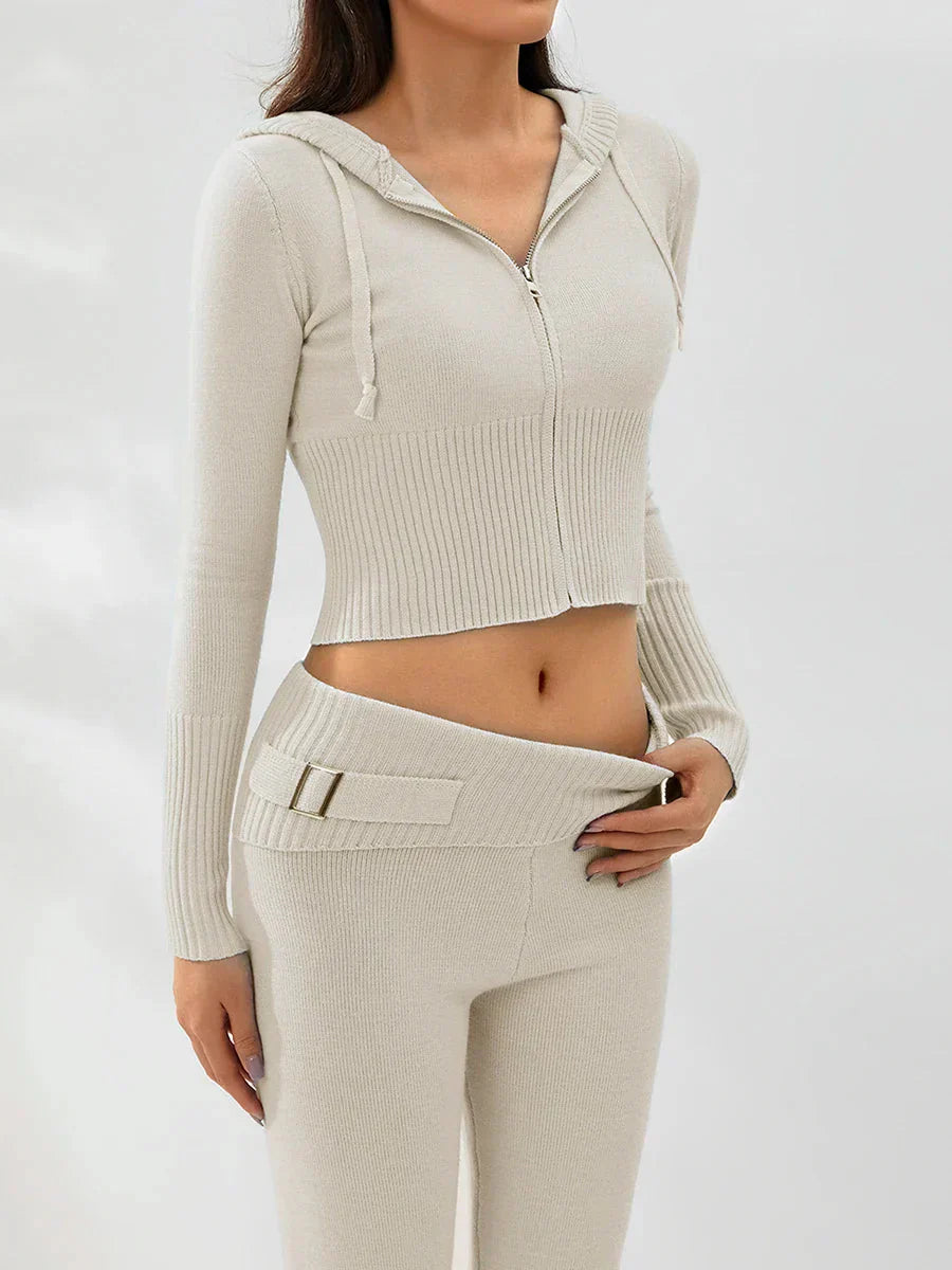 Dam Loungewear Set Med Huva Och Dragkedja 100% Bomull-2