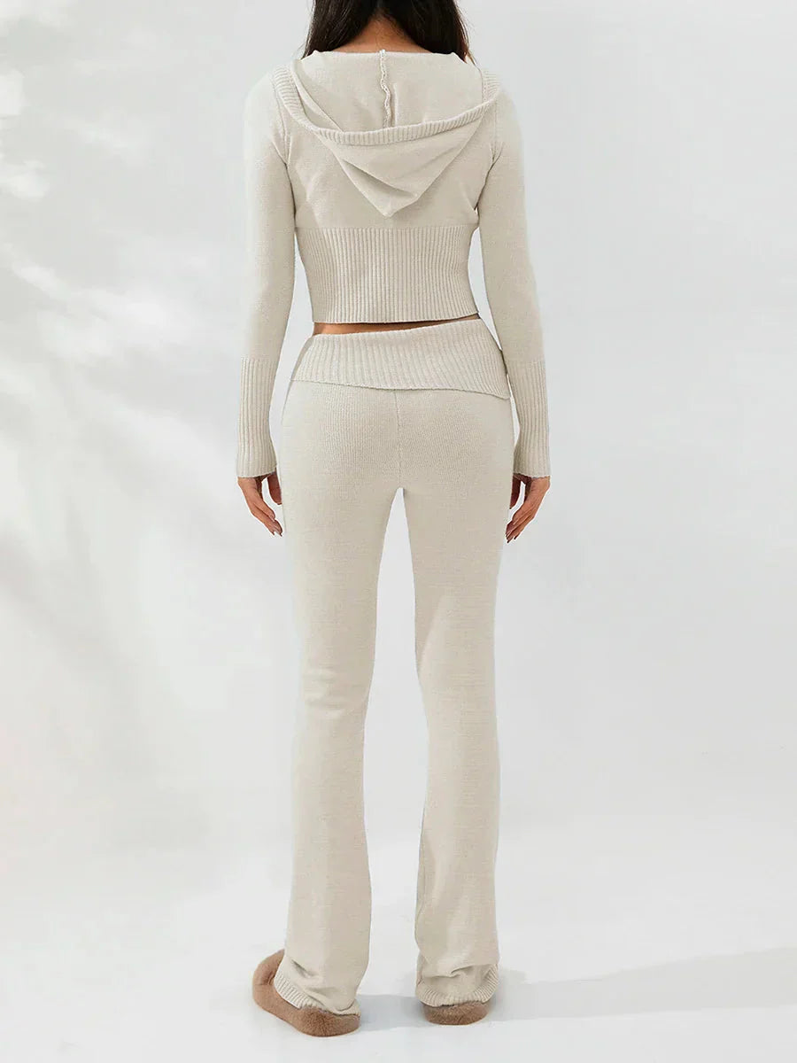 Dam Loungewear Set Med Huva Och Dragkedja 100% Bomull-3