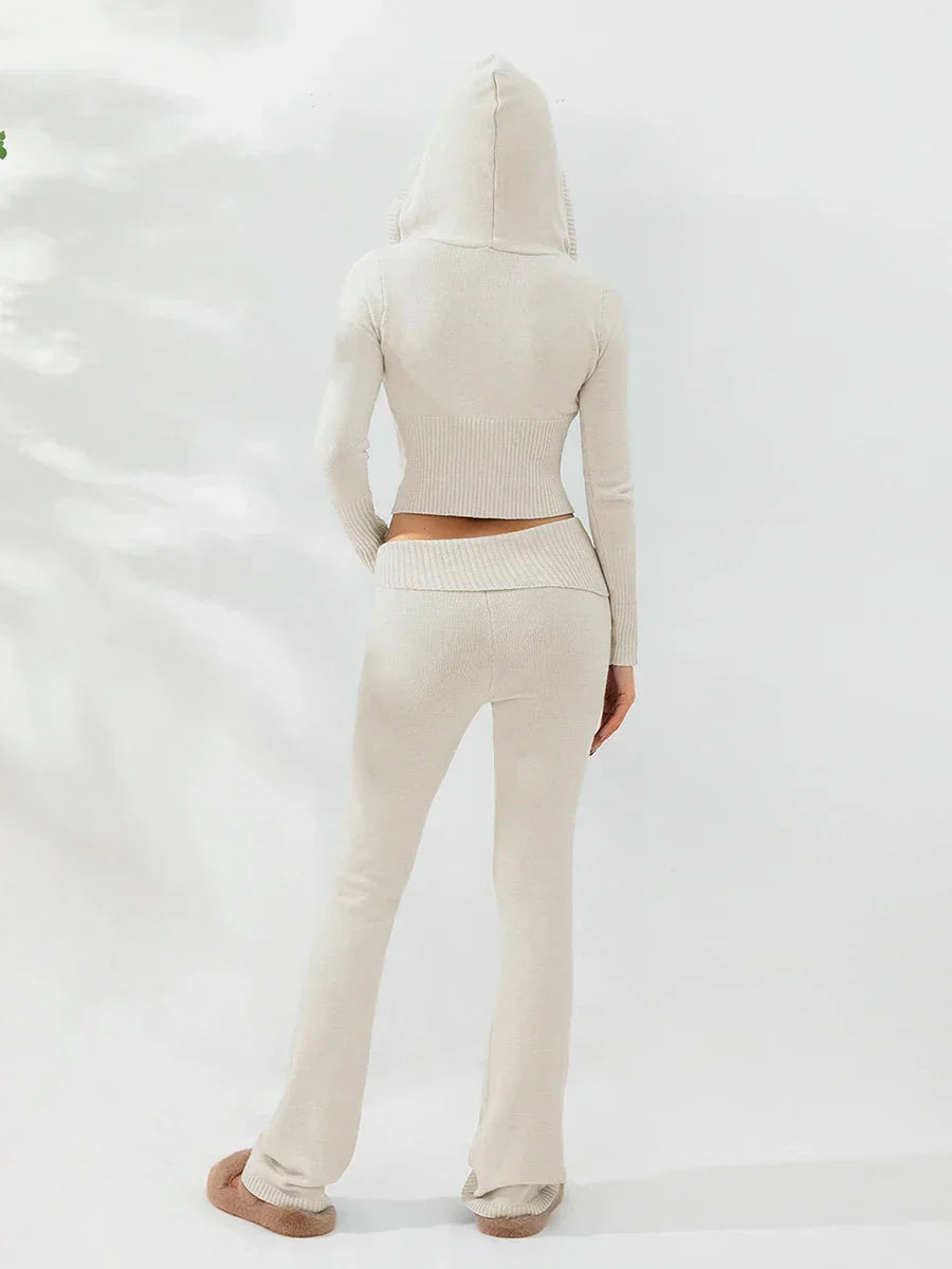 Dam Loungewear Set Med Huva Och Dragkedja 100% Bomull-4