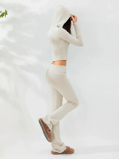 Dam Loungewear Set Med Huva Och Dragkedja 100% Bomull-6