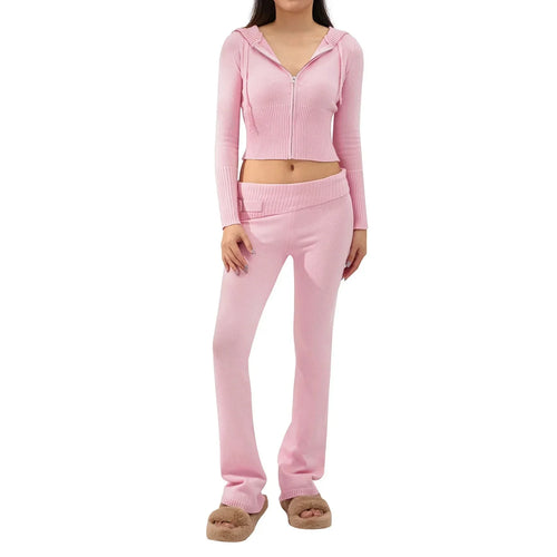 Dam Loungewear Set Med Huva Och Dragkedja 100% Bomull-1