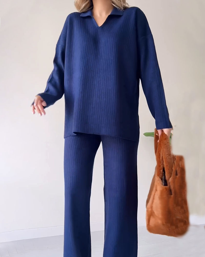Variant image for Dam Loungewear Set Överdimensionerad Tröja och Vida Byxor Högkvalitativt Stickmaterial-19