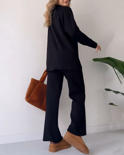Dam Loungewear Set Överdimensionerad Tröja och Vida Byxor Högkvalitativt Stickmaterial-4