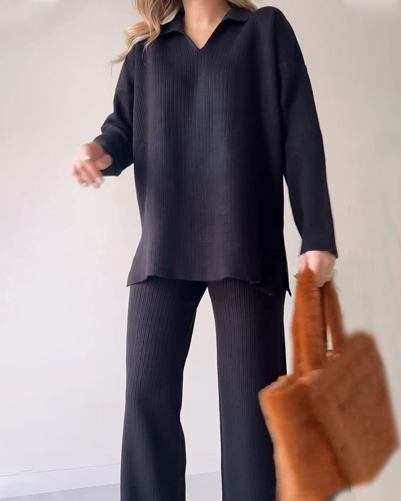 Variant image for Dam Loungewear Set Överdimensionerad Tröja och Vida Byxor Högkvalitativt Stickmaterial-7