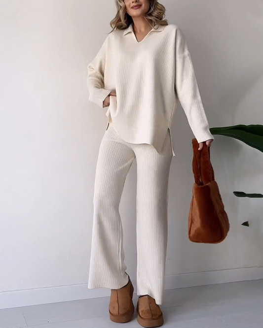 Dam Loungewear Set Överdimensionerad Tröja och Vida Byxor Högkvalitativt Stickmaterial-1
