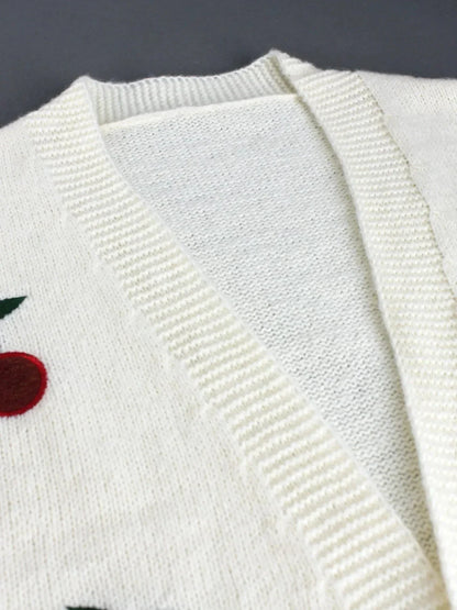 Dam Cardigan Körsbärsmönster Mjuk Andningsbar Tyg-4