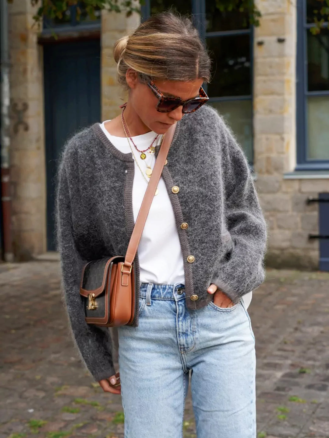 Dam Väst Fluffig Loose Fit Bomull Polyester med Knappar-2