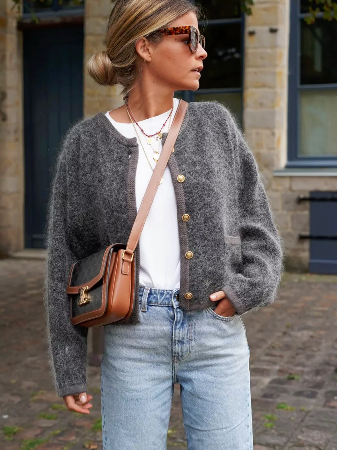 Dam Väst Fluffig Loose Fit Bomull Polyester med Knappar-1