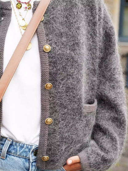 Dam Väst Fluffig Loose Fit Bomull Polyester med Knappar-4