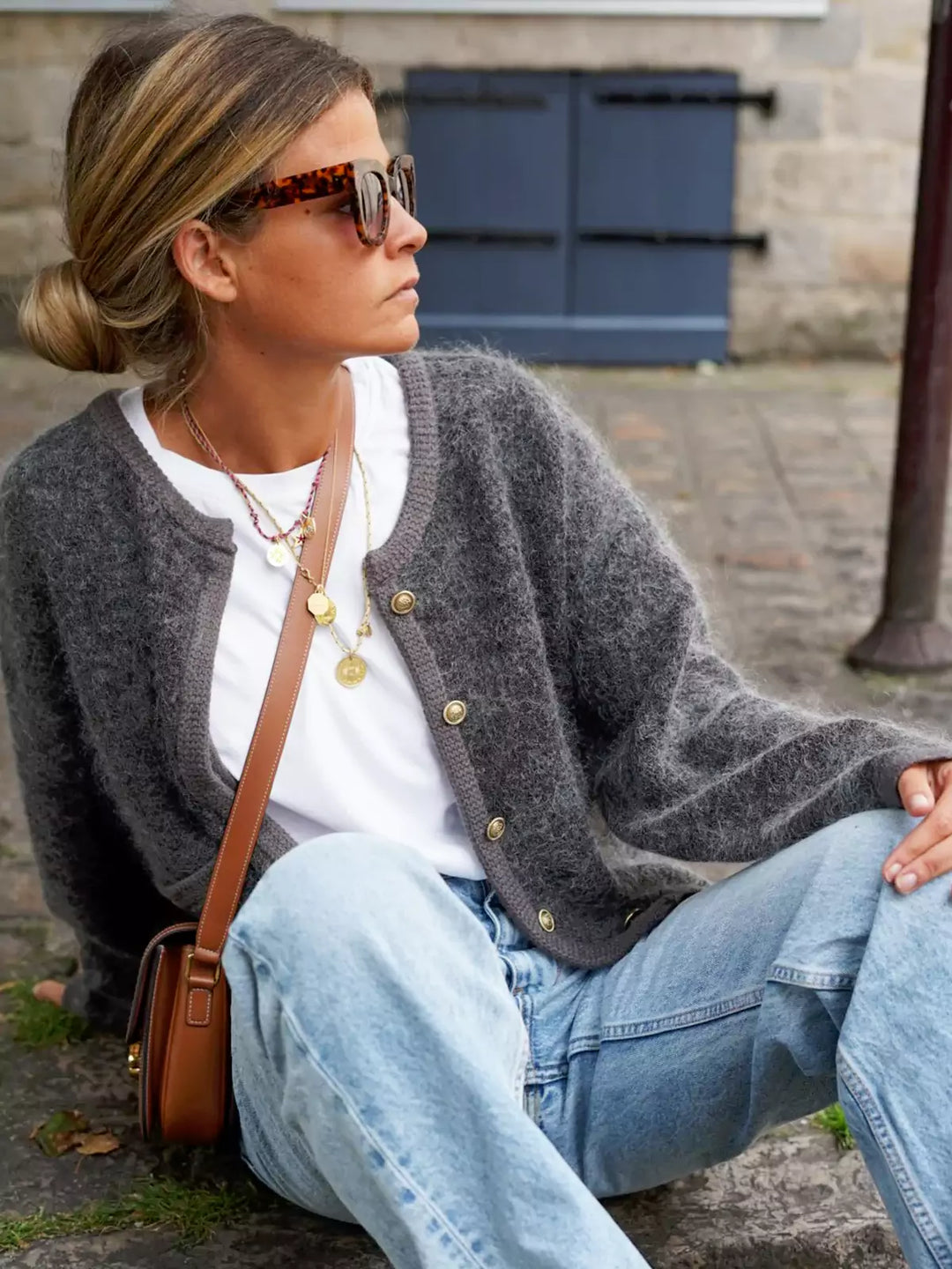 Dam Väst Fluffig Loose Fit Bomull Polyester med Knappar-6