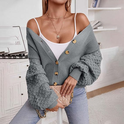 Kvinnors V-ringad Topp Med Knappdetalj Mjuk Tyg Överdimensionerad-3