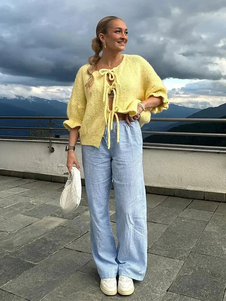 Dam Väst Med Bindande Bälte Polyester Avslappnad Stil-4