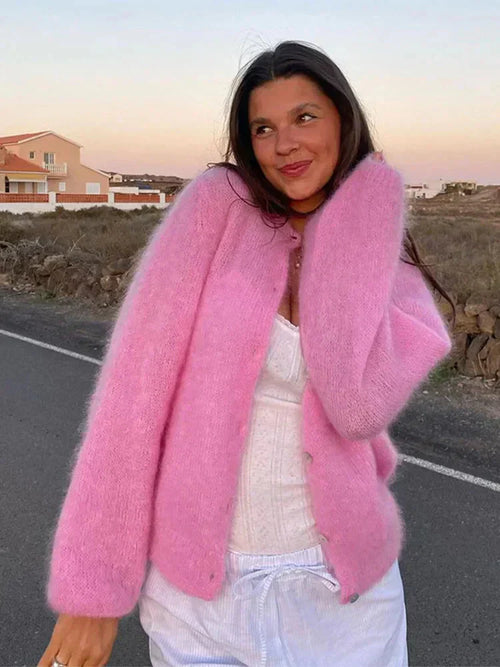 Kvinnors Kofta Med Knappdetaljer Mjuk Tygblandning-1