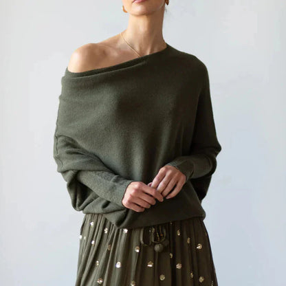 Dam Tröja Asymmetrisk Långärmad Mjuk Textil 10
