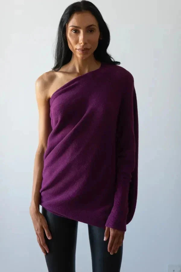 Dam Tröja Asymmetrisk Långärmad Mjuk Textil 15