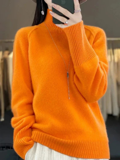 Kvinnors Turtleneck Tröja Fluffy Akryl-3