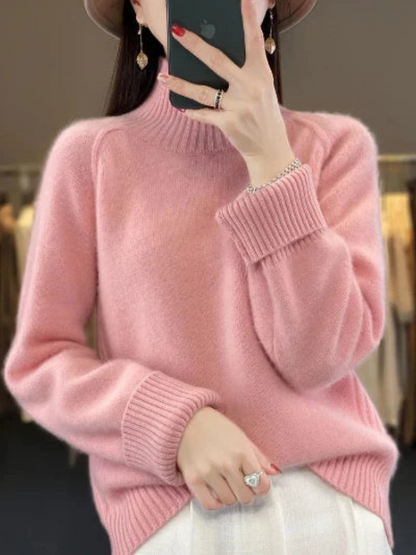 Kvinnors Turtleneck Tröja Fluffy Akryl-4
