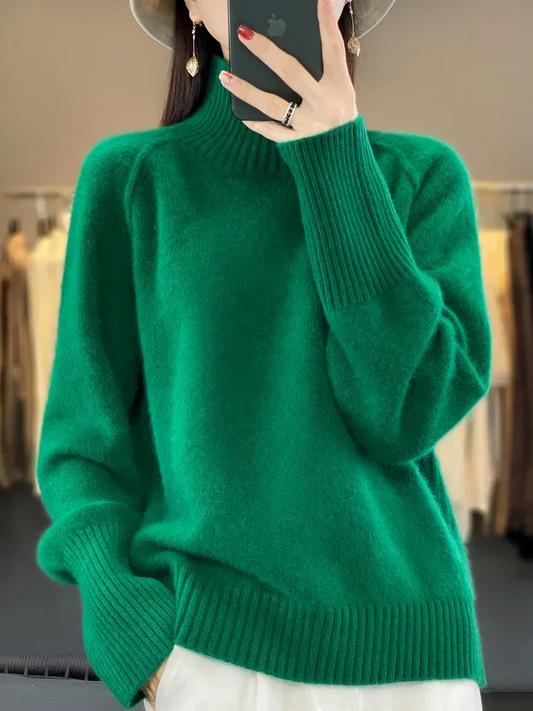 Kvinnors Turtleneck Tröja Fluffy Akryl-1
