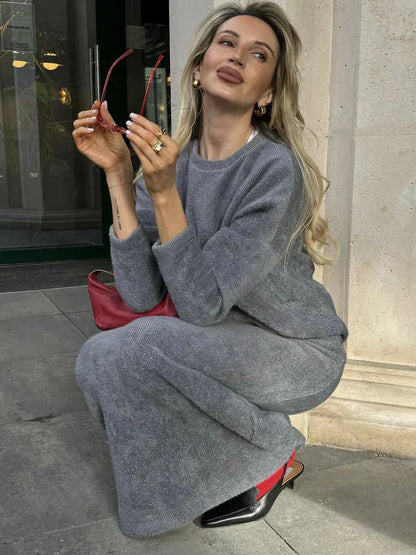 Kvinnors Tvådelad Outfit Cirkeltröja Sjöjungfru Kjol Mjuk Blandning-4