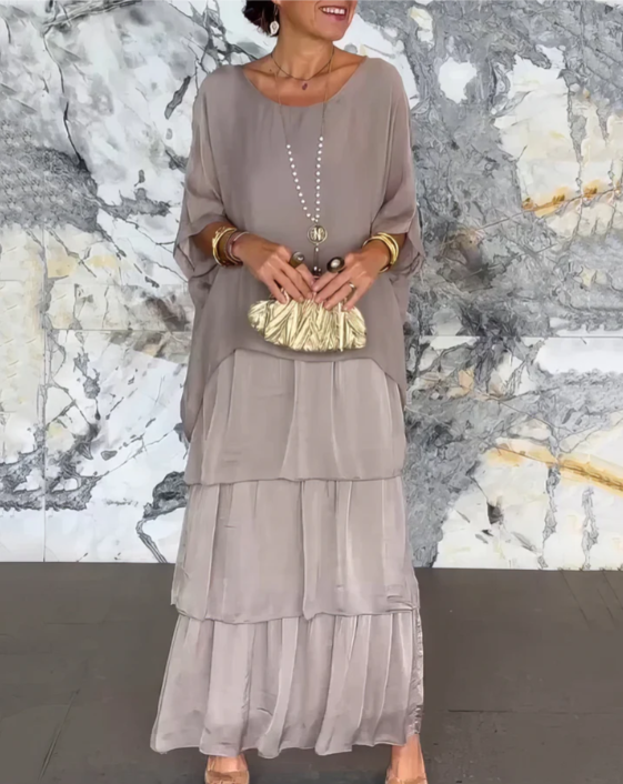 Dam Maxiklänning Rund Hals Elegant Polyester-3