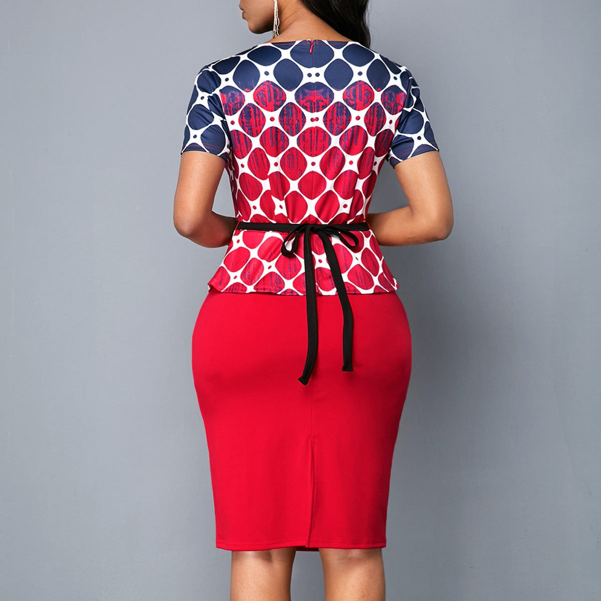 Damklänning Peplum O-hals Polyester för Kontor och Fina Tillfällen-4