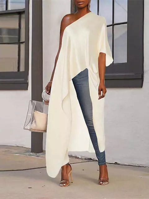 Dam Blus En Axels Design Överdimensionerad Polyester-1