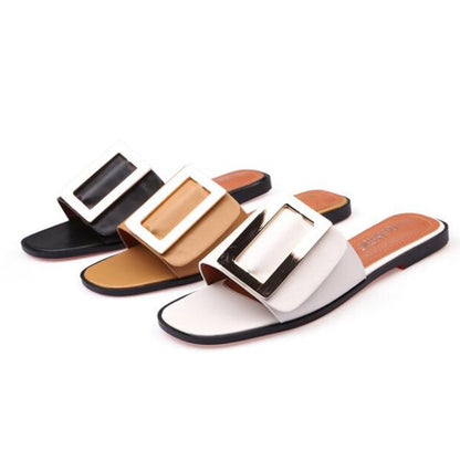 Dam Sandaler Platt Sula med Metall Dekoration i PU och Gummi-2