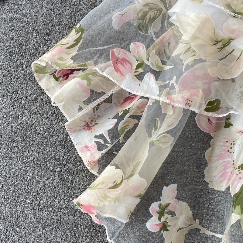 Dam Mulletklänning Blommig Ärmlös Polyester A-Linje-6