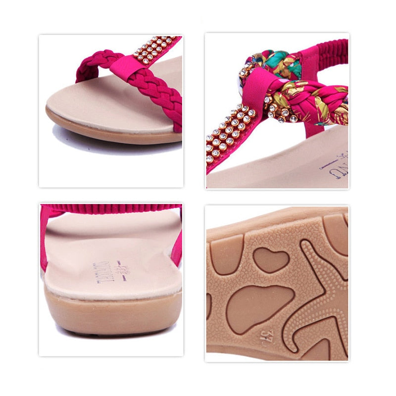 Damsandaler T-Strap Blommor Rhinestones Bomull 4