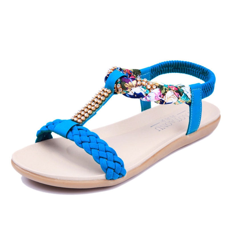 Damsandaler T-Strap Blommor Rhinestones Bomull 9