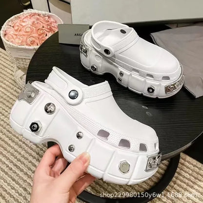 Dam Sandaler Plattform med Punknitar Syntetiskt Läder 8