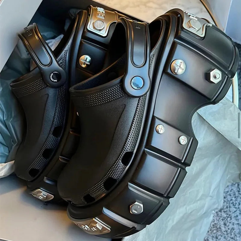 Dam Sandaler Plattform med Punknitar Syntetiskt Läder 2