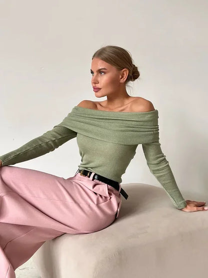 Dam Tröja Off Shoulder Långärmad Polyester 11