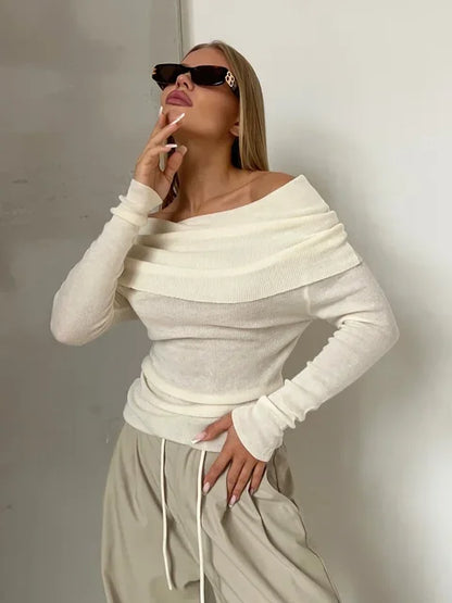 Dam Tröja Off Shoulder Långärmad Polyester 6